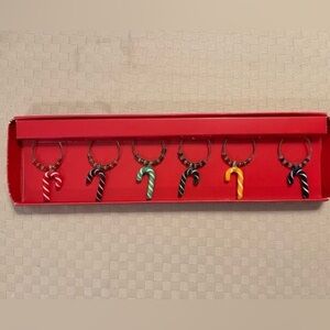 Pier 1 Imports multicolored glass candy cane drink charms in original box.